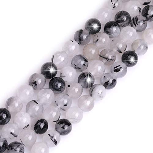 GEM-Inside 10 mm natürlicher schwarzer Rutilquarz-Kristall, rund, Halbedelstein-Chakren, großes Loch, Perlen für Schmuckherstellung, DIY, Handarbeit, Bastelbedarf, 38,1 cm von ADSUBHSJFAKK