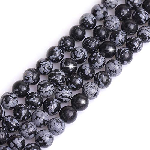 GEM-Inside 10 mm natürlicher schwarzer Schneeflocken-Obsidian-Jaspis-Stein, rund, Halbedelstein-Chakren, großes Loch, Perlen für Schmuckherstellung, Bastelbedarf, 38,1 cm von ADSUBHSJFAKK