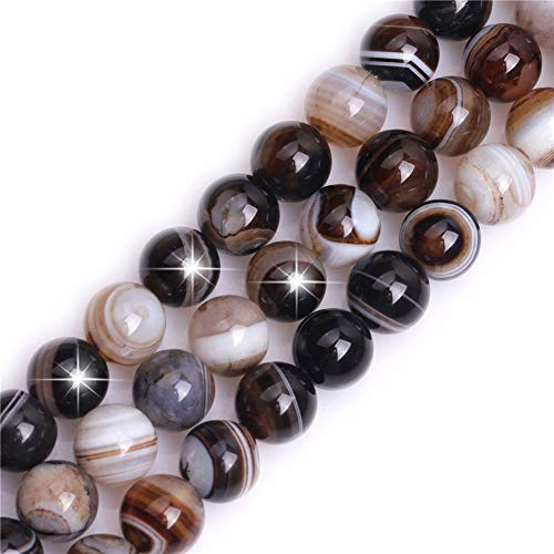 GEM-Inside 12 mm natürlicher Kaffee-Onyx-Achat-Stein, rund, Halbedelstein-Chakren, großes Loch, Perlen für Schmuckherstellung, Bastelbedarf, 38,1 cm von ADSUBHSJFAKK