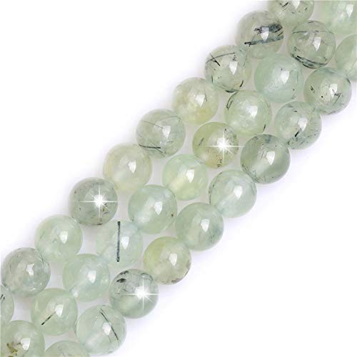GEM-Inside 12 mm natürlicher grüner Prehnit-Quarzkristall, rund, Halbedelstein-Chakren, großes Loch, Perlen für Schmuckherstellung, Bastelbedarf, 38,1 cm von ADSUBHSJFAKK
