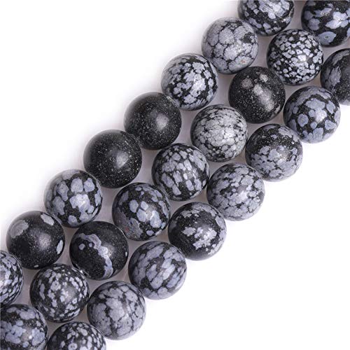 GEM-Inside 12 mm natürlicher schwarzer Schneeflocken-Obsidian-Jaspis-Stein, rund, Halbedelstein-Chakren, großes Loch, Perlen für Schmuckherstellung, Bastelbedarf, 38,1 cm von ADSUBHSJFAKK