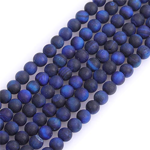 GEM-Inside 4 mm Naturstein Lapisblau Tigerauge, mattiert, matt, unpoliert, runde Perlen für Schmuckherstellung, Strang, 38,1 cm von ADSUBHSJFAKK