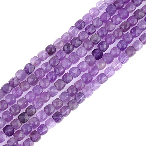 GEM-Inside 4 mm facettierter Würfel, natürlicher Amethyst, Quarz, Abstandshalter, Perlen, Chakra, Schmuckherstellung, Perlen für Erwachsene, 38,1 cm von ADSUBHSJFAKK