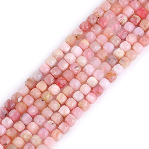 GEM-Inside 4 mm facettierter Würfel, natürlicher rosa Opal, Abstandshalter, Chakra, Schmuckherstellung, Perlen für Erwachsene, 38,1 cm von ADSUBHSJFAKK