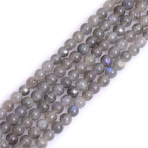 GEM-Inside 6 mm natürlicher grauer Labradorit-Stein, rund, Halbedelstein-Chakren, großes Loch, Perlen für Schmuckherstellung, Bastelbedarf, 38,1 cm von ADSUBHSJFAKK