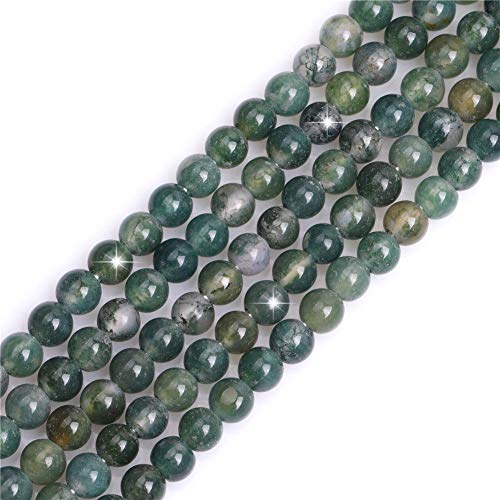 GEM-Inside 6 mm natürlicher grüner Moosbaum-Achat-Stein, rund, Halbedelstein-Chakren, großes Loch, Perlen für Schmuckherstellung, Bastelbedarf, 38,1 cm von ADSUBHSJFAKK