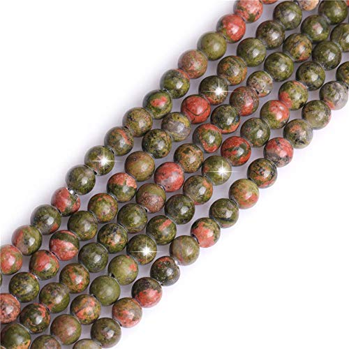 GEM-Inside 6 mm natürlicher grüner mehrfarbiger Unakit-Jaspis-Stein, rund, Halbedelstein-Chakren mit großem Loch, Perlen für Schmuckherstellung, Bastelbedarf, 38,1 cm von ADSUBHSJFAKK