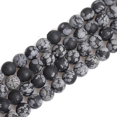 GEM-Inside 8 mm Naturstein, schwarzer Obsidian, Schneeflocke, Jaspis, gefrostet, kleine Perlen zur Schmuckherstellung, 38,1 cm von ADSUBHSJFAKK
