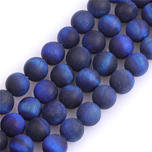 GEM-Inside 8 mm Naturstein Lapisblau Tigerauge, mattiert, matt, unpoliert, runde Perlen für Schmuckherstellung, Strang, 38,1 cm von ADSUBHSJFAKK