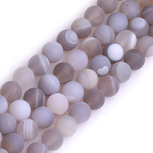 GEM-Inside 8 mm große, mattierte, graue Achat-Edelsteine, lose Perlen, natürliche Energie, Heilkraft, Perlen für Schmuckherstellung, rund, 38,1 cm von ADSUBHSJFAKK