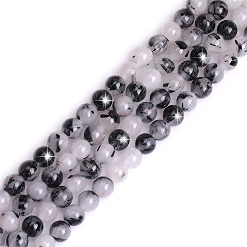 GEM-Inside 8 mm natürliche schwarze Rutilquarz-Kristalle, rund, Halbedelstein-Chakren, großes Loch, Perlen für Schmuckherstellung, DIY, Handarbeit, Bastelbedarf, 38,1 cm von ADSUBHSJFAKK