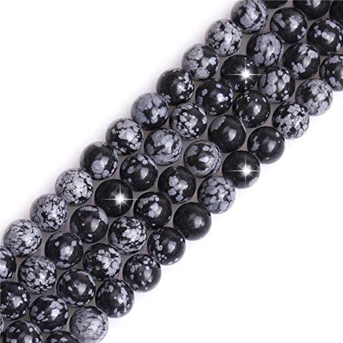 GEM-Inside 8 mm natürlicher schwarzer Schneeflocken-Obsidian-Jaspis-Stein, rund, Halbedelstein-Chakren, großes Loch, Perlen für Schmuckherstellung, Bastelbedarf, 38,1 cm GEM-Inside 8 mm natürlicher schwarzer Schneeflocken-Obsidian-Jaspis-Stein, rund, Halbedelstein-Chakren, großes Loch, Perlen für Schmuckherstellung, Bastelbedarf, 38,1 cm von ADSUBHSJFAKK