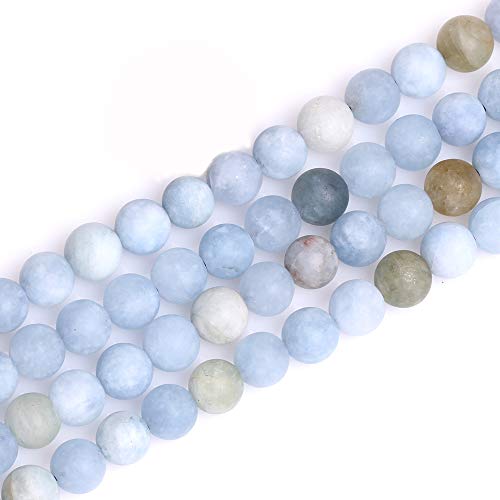 GEM-Inside Natürlicher 8 mm Aquamarin-Quarz-Edelstein, lose Perlen, mattiert, rund, A-Güteklasse, Energiestein, Kraft für Schmuckherstellung, 38,1 cm von ADSUBHSJFAKK