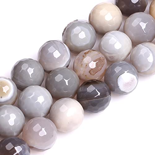 GEM-Inside Perlen aus grauem Achat, lose Perlen, natürliche Energie, Power-Perlen für Schmuckherstellung, rund, 15 mm, facettiert, 38,1 cm von ADSUBHSJFAKK