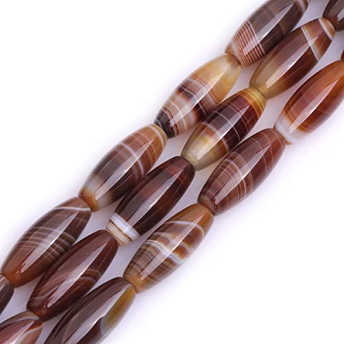 GEM-Inside Stripe Botswana-Achat-Edelstein, lose Perlen, natürlich, 8 x 20 mm, Bronze, Olivaria-Kristall, Energiestein, Kraft für Schmuckherstellung, 38,1 cm von ADSUBHSJFAKK
