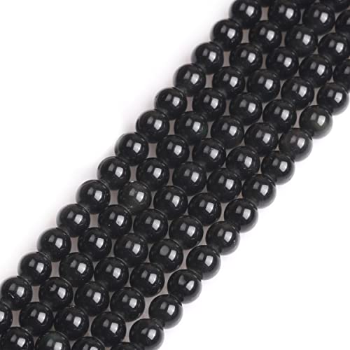 GEM-Inside echter natürlicher schwarzer Obsidian-Edelstein, 8 mm, runde Steine, lose Perlen, Kristall, Energiestein, Kraft für Schmuckherstellung, 38,1 cm, 1,5 mm-2 mm großes Loch von ADSUBHSJFAKK
