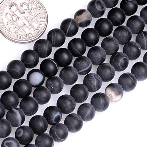 GEM-Inside gebänderter schwarzer Brasilien-Achat-Edelstein, lose Perlen, natürliche Energie, Power-Perlen für Schmuckherstellung, 6 mm, rund, Frost, 38,1 cm von ADSUBHSJFAKK
