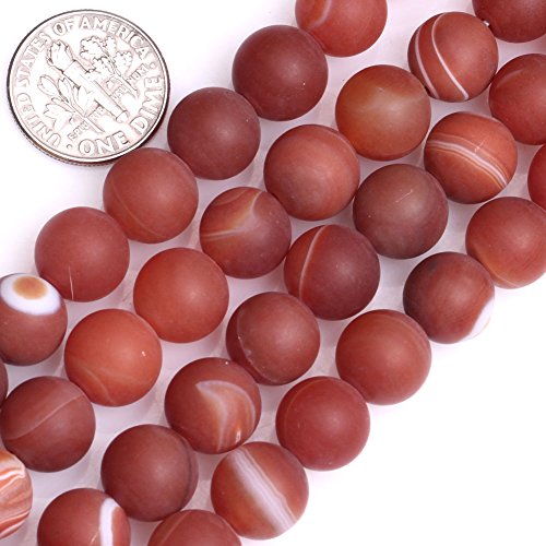 GEM-Inside gestreifte Achat-Edelsteine, lose Perlen, natürlich, 10 mm, rot, rund, mattiert, Energiestein, Power-Perlen für Schmuckherstellung, 38,1 cm von ADSUBHSJFAKK