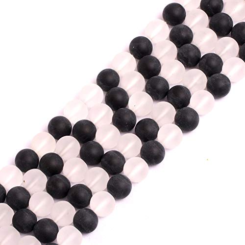 GEM-Inside natürliche 12 mm schwarze und weiße Achat-Edelsteine, rund, mattiert, matt, lose Perlen für Schmuckherstellung, Schmuckherstellung, Perlenzubehör für Frauen von ADSUBHSJFAKK