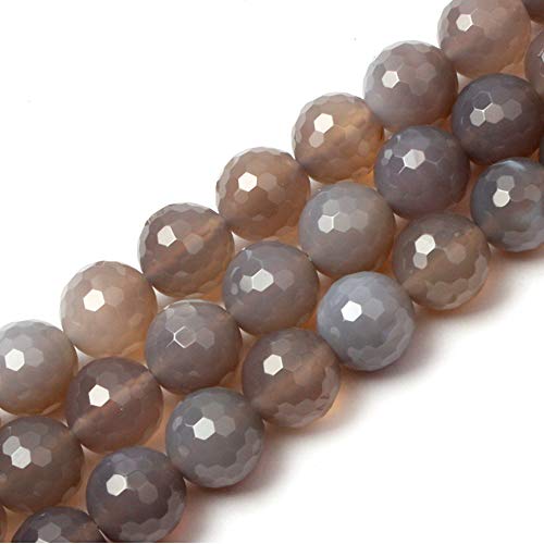 GEM-Inside natürlicher 14 mm grauer Achat-Edelstein, lose facettierte, runde Perlen für Schmuckherstellung, Halsketten, Armbänder, 38,1 cm von ADSUBHSJFAKK