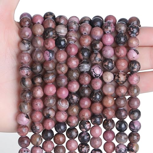 Rhodolith-Perlen, 8 mm, rosa und schwarz, Naturstein, rund, lose Edelsteinperlen (100 Stück) für Armband- und Schmuckherstellung von ADSUBHSJFAKK
