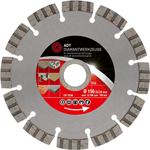 ADT DIAMANTWERKZEUGE | Diamanttrennscheibe TLG Premium für Stahlbeton, Stein und Granit | Ø 150/22,23 mm ADT DIAMANTWERKZEUGE | Diamanttrennscheibe TLG Premium für Stahlbeton, Stein und Granit | Ø 150/22,23 mm von ADT DIAMANTWERKZEUGE Ein Unternehmen der ADT Group