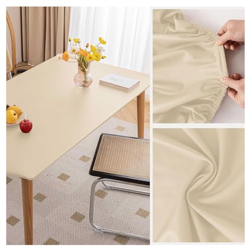 Kunstleder Tischdecke mit Elastischem Rand Rutschfest Leder Esstisch Tischmatte Wasserdichte Abwischbar Wetterfest Esstischunterlage Tischschutzmatte für Garten, Terrassen Tischauflage(90x160cm,Beige von ADTEMP