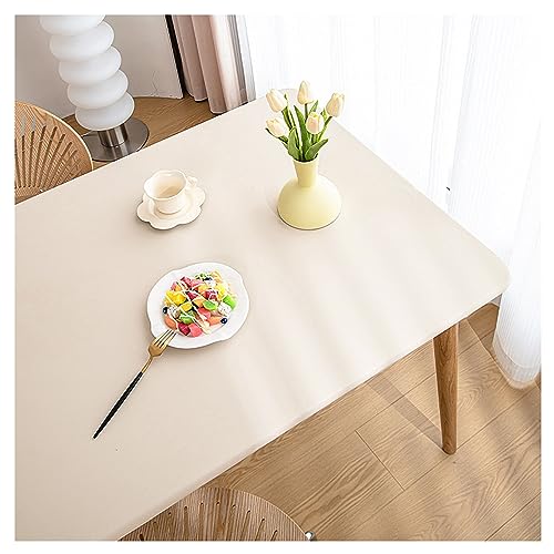 Kunstleder Tischdecke mit Elastischem Rand Rutschfest, PU Leder Esstisch Unterlagen, Leder Tischtuch Wasserdichte Fleckabweisend, Wetterfest Tischauflage Terrassentisch/Gartentisch(80x140cm,White) von ADTEMP