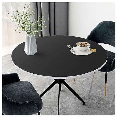 Leder Tischdecke Rund Abwischbar Esstischunterlage Groß Fleckabweisend Kunstleder Tischmatte Esstisch rutschfest wasserdichte Wetterfest Tischauflage für Garten Terrasse Tischtuch(110 cm,Black) von ADTEMP
