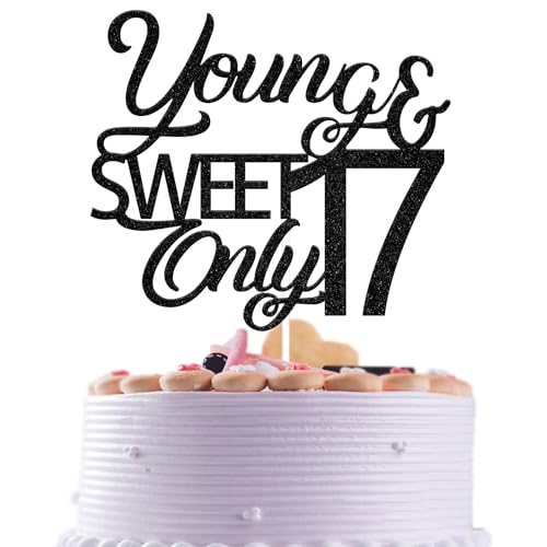 Young and sweet only 17 Cake Topper, 17th Birthday Cake Topper, Hello 17 Cake Decoration, 17 Years Birthday Anniversary Party Decorations Black Glitter Young and sweet only 17 Cake Topper, 17th Birthday Cake Topper, Hello 17 Cake Decoration, 17 Years Birthday Anniversary Party Decorations Black Glitter von LAOSEP