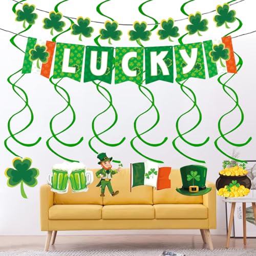 21 Stück St. Patricks Day hängende Dekoration, Lucky Green Clover Hanging Banner Girlande, Kleeblatt Lucky Banner, St. Patricks Day Wirbel Ornamente für Home Saint Patrick Party Supplies 21 Stück St. Patricks Day hängende Dekoration, Lucky Green Clover Hanging Banner Girlande, Kleeblatt Lucky Banner, St. Patricks Day Wirbel Ornamente für Home Saint Patrick Party Supplies von ADULLPONY