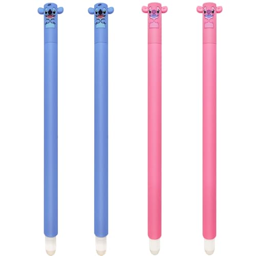 ADYEKSD 2 in 1 Weiche Silikontasche Federmäppchen + Gel-Radierstiften Tierisches Kugelschreiber, Tischstifthalter, mäppchen mit 0.7mm löschbaren (2 rosa + 2 blau) von ADYEKSD
