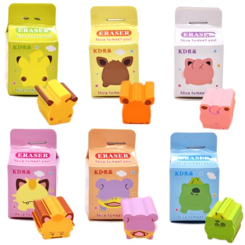 ADYEKSD 6er Set mit kawaii Cartoon Radiergummis, Cartoon Pantastic, 2.5x 2.4 x 4.5cm, Gummi für weiches Radieren, sauber und präzise, weiches und sauberes Löschen, für präzises Radieren ADYEKSD 6er Set mit kawaii Cartoon Radiergummis, Cartoon Pantastic, 2.5x 2.4 x 4.5cm, Gummi für weiches Radieren, sauber und präzise, weiches und sauberes Löschen, für präzises Radieren von ADYEKSD
