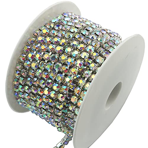 9,1 m Kristall-AB-Strass-Kette, transparenter Rand, Nähen, Handwerk (Silber, 5 mm) von AEAOA