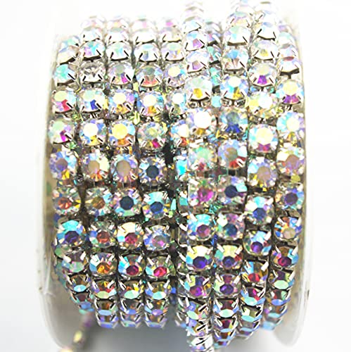 9,1 m lange Kristall-AB-Strass-Kette, klarer Rand, Nähen, Handwerk (Silber, 6 mm) von AEAOA