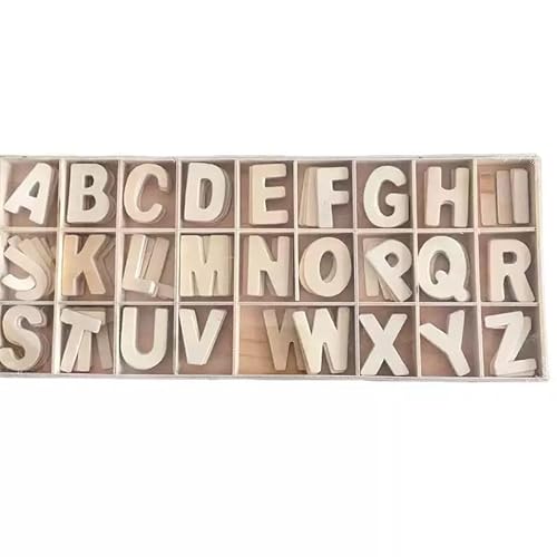 Holz Alphabet Buchstaben Set, 156 Stück mit Ablageschale, Buchstaben für Scrapbooking DIY Handwerk (3,3 x 2,5 cm) von AEAOA
