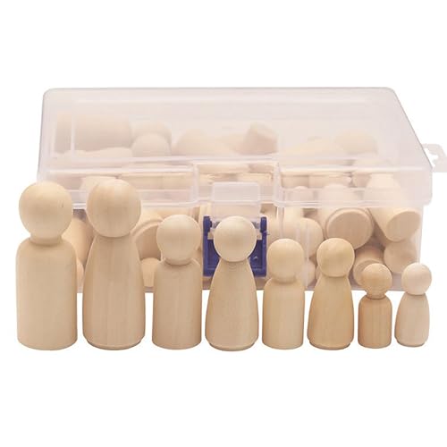 Holz-Puppenkörper-Set, 50 Stück, 4 Größen (35–65 mm), natürliche unlackierte Holzfiguren mit Aufbewahrungsbox für DIY Handwerk von AEAOA