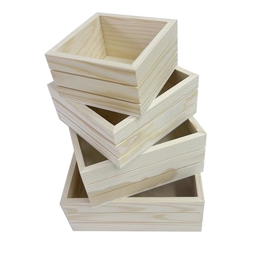 Unlackierte Aufbewahrungsboxen aus Holz, quadratisch, für DIY-Projekte, Heimdekoration, Schmuck, 9,9–17,8 cm, 4 Stück Unlackierte Aufbewahrungsboxen aus Holz, quadratisch, für DIY-Projekte, Heimdekoration, Schmuck, 9,9–17,8 cm, 4 Stück von AEAOA
