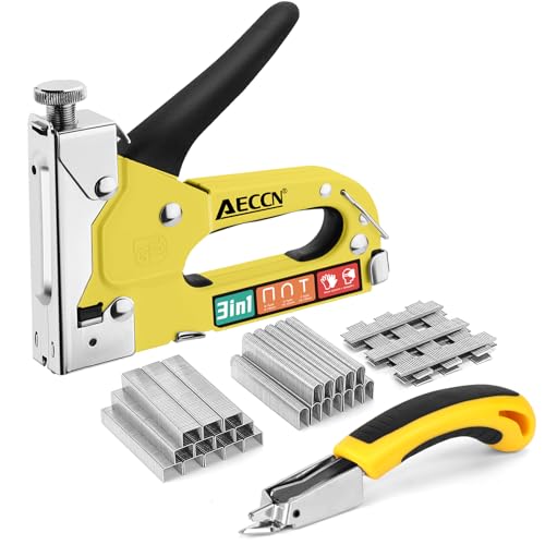 AECCN 3-in-1 Schwerlast-Heftklammern-Set aus Stahl mit 2100 Heftklammern, Polsterhefter für Befestigungsmaterial, Dekoration, Tischlerei, Möbel, Türen und Fenster - Gelb AECCN 3-in-1 Schwerlast-Heftklammern-Set aus Stahl mit 2100 Heftklammern, Polsterhefter für Befestigungsmaterial, Dekoration, Tischlerei, Möbel, Türen und Fenster - Gelb von AECCN