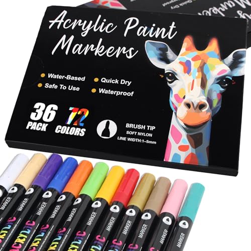 AEDAGA 72 Farben Acrylstifte, 36er Doppelspitze Pinselspitze Acrylic Marker, Acrylmarker für Kinder & Erwachsene, Acryl Marker für Steine, Eier, Holz, Leinwand, Kunststoff, Glas & Keramik AEDAGA 72 Farben Acrylstifte, 36er Doppelspitze Pinselspitze Acrylic Marker, Acrylmarker für Kinder & Erwachsene, Acryl Marker für Steine, Eier, Holz, Leinwand, Kunststoff, Glas & Keramik von AEDAGA