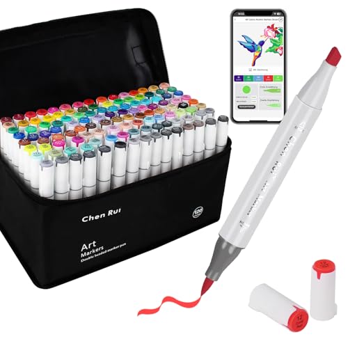AEDAGA 120 Farben Alkohol Marker Pinselspitze mit App, Doppelspitze (Pinsel & Meißel) Alcohol Marker für Erwachsene und Kinder, Alkoholmarker für Malen, Skizzieren und Zeichnen von AEDAGA
