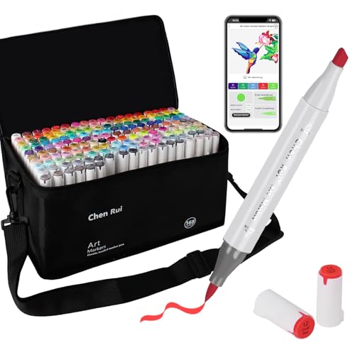 AEDAGA 168 Farben Alkohol Marker Pinselspitze mit App, Doppelspitze (Pinsel & Meißel) Alcohol Marker für Erwachsene und Kinder, Alkoholmarker für Malen, Skizzieren und Zeichnen von AEDAGA