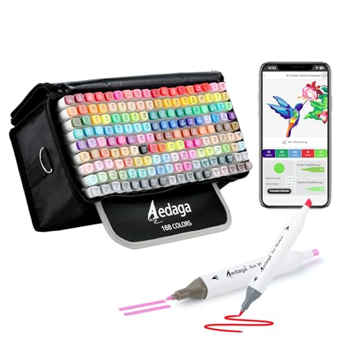 AEDAGA 168 Farben Alkohol Marker mit App, Doppelspitze Alcohol Marker mit Ständer-Etui für Erwachsene & Kinder, Alkohol Stifte für Malen, Skizzieren & Zeichnen AEDAGA 168 Farben Alkohol Marker mit App, Doppelspitze Alcohol Marker mit Ständer-Etui für Erwachsene & Kinder, Alkohol Stifte für Malen, Skizzieren & Zeichnen von AEDAGA