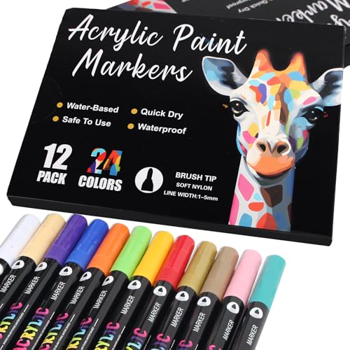 AEDAGA 24 Farben Acrylstifte, 12er Doppelspitze Pinselspitze Acrylic Marker, Acrylmarker für Kinder & Erwachsene, Acryl Marker für Steine, Eier, Holz, Leinwand, Kunststoff, Glas & Keramik AEDAGA 24 Farben Acrylstifte, 12er Doppelspitze Pinselspitze Acrylic Marker, Acrylmarker für Kinder & Erwachsene, Acryl Marker für Steine, Eier, Holz, Leinwand, Kunststoff, Glas & Keramik von AEDAGA