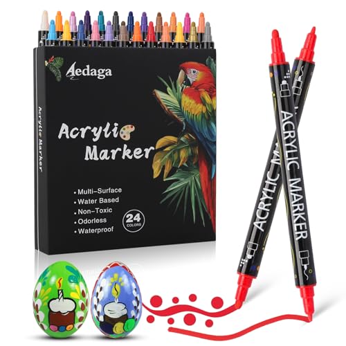 AEDAGA 24 Farben Acrylstifte Für Steine Wasserfest, Acrylfarben Set Stifte Doppelköpfig, Acrylic Paint Marker Für Kinder Erwachsene, Acryl Marker Set Für Glas, Stein, Holz, Leinwand, Papier, Keramik AEDAGA 24 Farben Acrylstifte Für Steine Wasserfest, Acrylfarben Set Stifte Doppelköpfig, Acrylic Paint Marker Für Kinder Erwachsene, Acryl Marker Set Für Glas, Stein, Holz, Leinwand, Papier, Keramik von AEDAGA