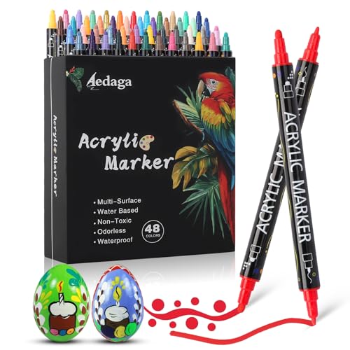AEDAGA 48 Farben Acrylstifte Für Steine Wasserfest, Acrylfarben Set Stifte Doppelköpfig, Acrylic Paint Marker Für Kinder Erwachsene, Acryl Marker Set Für Glas, Stein, Holz, Leinwand, Papier, Keramik AEDAGA 48 Farben Acrylstifte Für Steine Wasserfest, Acrylfarben Set Stifte Doppelköpfig, Acrylic Paint Marker Für Kinder Erwachsene, Acryl Marker Set Für Glas, Stein, Holz, Leinwand, Papier, Keramik von AEDAGA