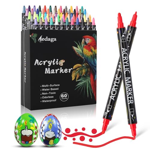 AEDAGA 60 Farben Acrylstifte Für Steine Wasserfest, Acrylfarben Set Stifte Doppelköpfig, Acrylic Paint Marker Für Kinder Erwachsene, Acryl Marker Set Für Glas, Stein, Holz, Leinwand, Papier, Keramik AEDAGA 60 Farben Acrylstifte Für Steine Wasserfest, Acrylfarben Set Stifte Doppelköpfig, Acrylic Paint Marker Für Kinder Erwachsene, Acryl Marker Set Für Glas, Stein, Holz, Leinwand, Papier, Keramik von AEDAGA