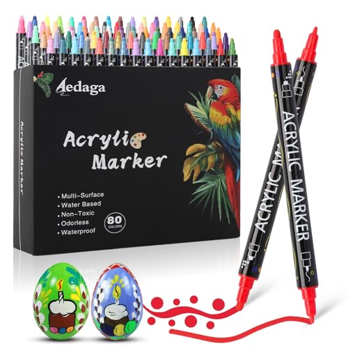 AEDAGA 80 Farben Acrylstifte Für Steine Wasserfest, Acrylfarben Set Stifte Doppelköpfig, Acrylic Paint Marker Für Kinder Erwachsene, Acryl Marker Set Für Glas, Stein, Holz, Leinwand, Papier, Keramik AEDAGA 80 Farben Acrylstifte Für Steine Wasserfest, Acrylfarben Set Stifte Doppelköpfig, Acrylic Paint Marker Für Kinder Erwachsene, Acryl Marker Set Für Glas, Stein, Holz, Leinwand, Papier, Keramik von AEDAGA