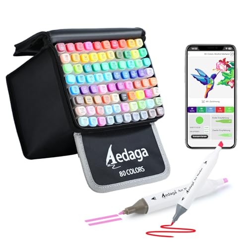 AEDAGA 80 Farben Alkohol Marker mit App, Doppelspitze Alcohol Marker mit Ständer-Etui für Erwachsene & Kinder, Alkohol Stifte für Malen, Skizzieren & Zeichnen AEDAGA 80 Farben Alkohol Marker mit App, Doppelspitze Alcohol Marker mit Ständer-Etui für Erwachsene & Kinder, Alkohol Stifte für Malen, Skizzieren & Zeichnen von AEDAGA