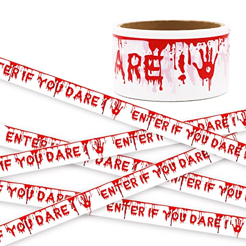 Halloween Caution Tape Rolle, Halloween Caution Tape Dekoration Halloween Gedruckt Barricade Tape Hellweiß mit einem kräftigen roten Drucktext für Party Spukhäuser, Halloween Partys, Warnschilder von AEGYPIUS